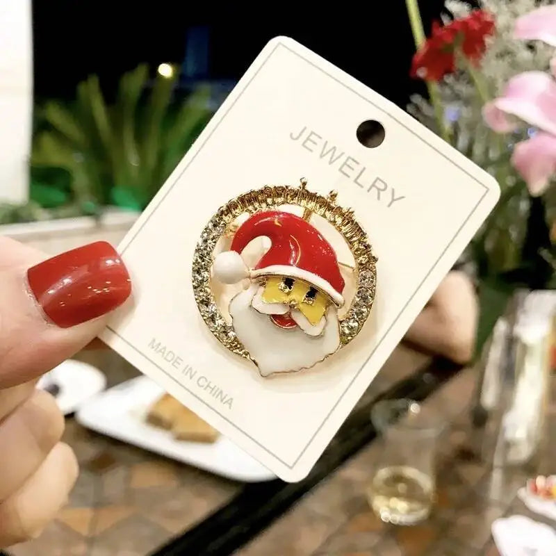 Luxury Christmas Brooch - Santa & Deer Crystal Pin Collection