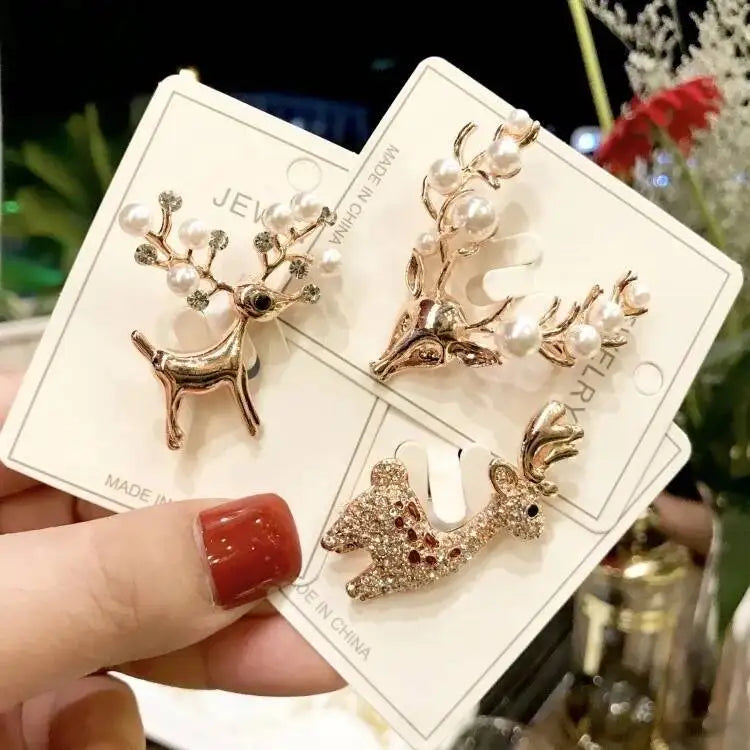 Luxury Christmas Brooch - Santa & Deer Crystal Pin Collection