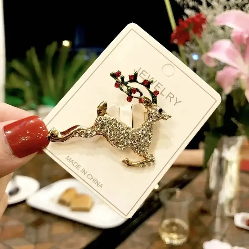 Luxury Christmas Brooch - Santa & Deer Crystal Pin Collection