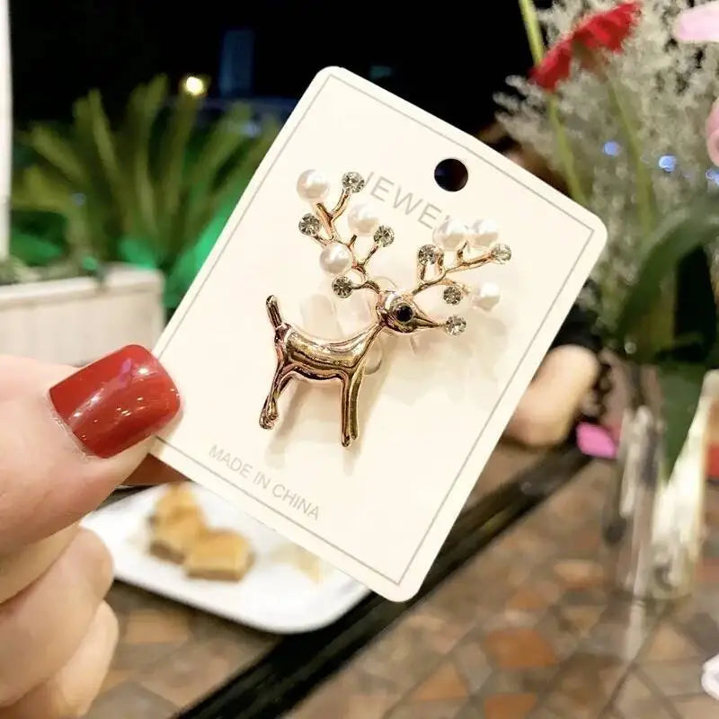 Luxury Christmas Brooch - Santa & Deer Crystal Pin Collection