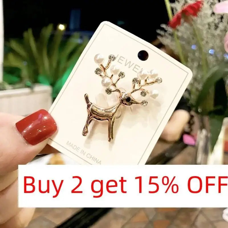 Luxury Christmas Brooch - Santa & Deer Crystal Pin Collection