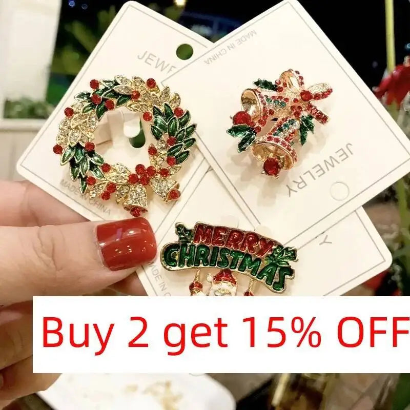 Luxury Christmas Brooch - Santa & Deer Crystal Pin Collection