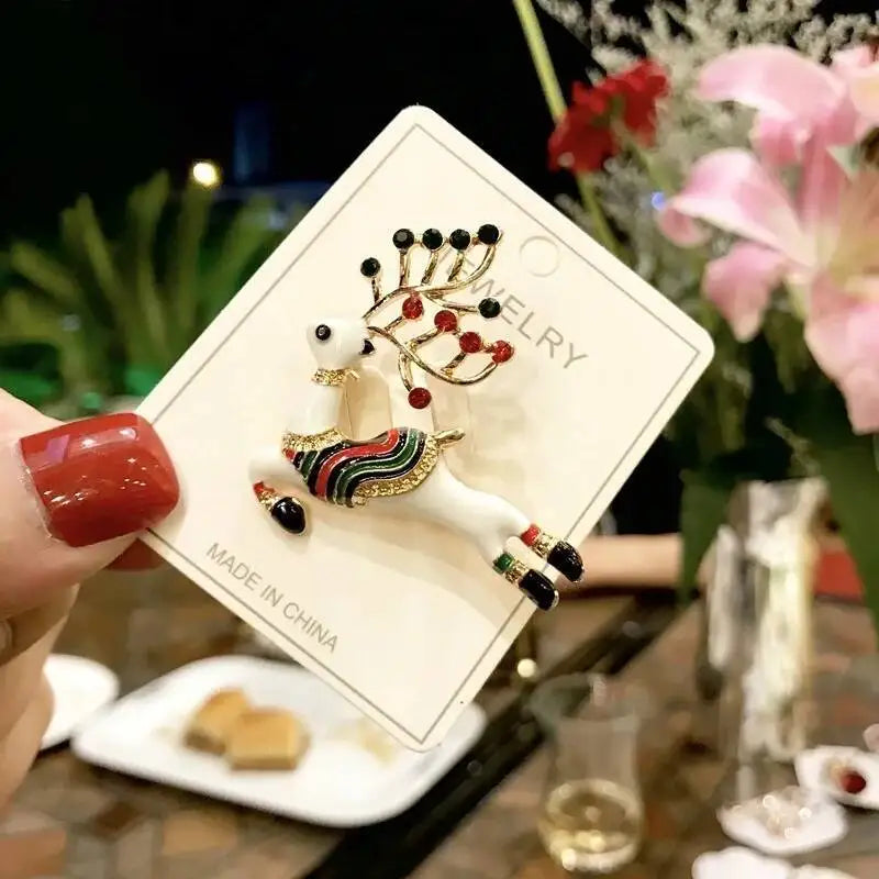Luxury Christmas Brooch - Santa & Deer Crystal Pin Collection